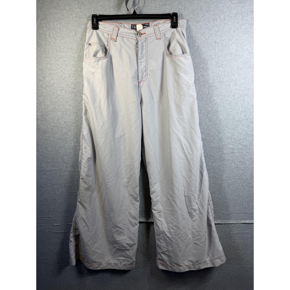 Kikwear Pants Mens 34 Gray Wide Leg Windbreaker Relaxed Fit Logo Embroidered